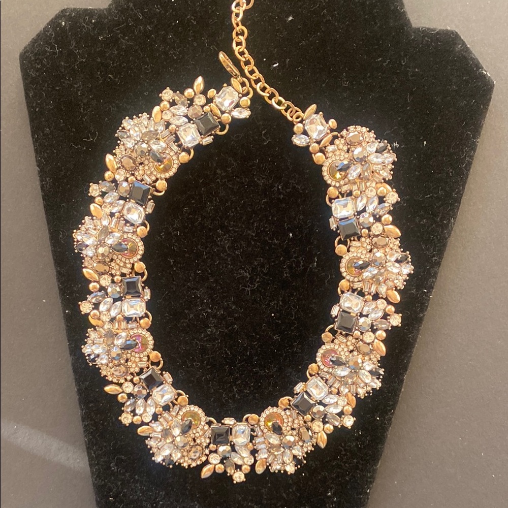 Luxurious Gold and Silver Crystal Bib Necklace